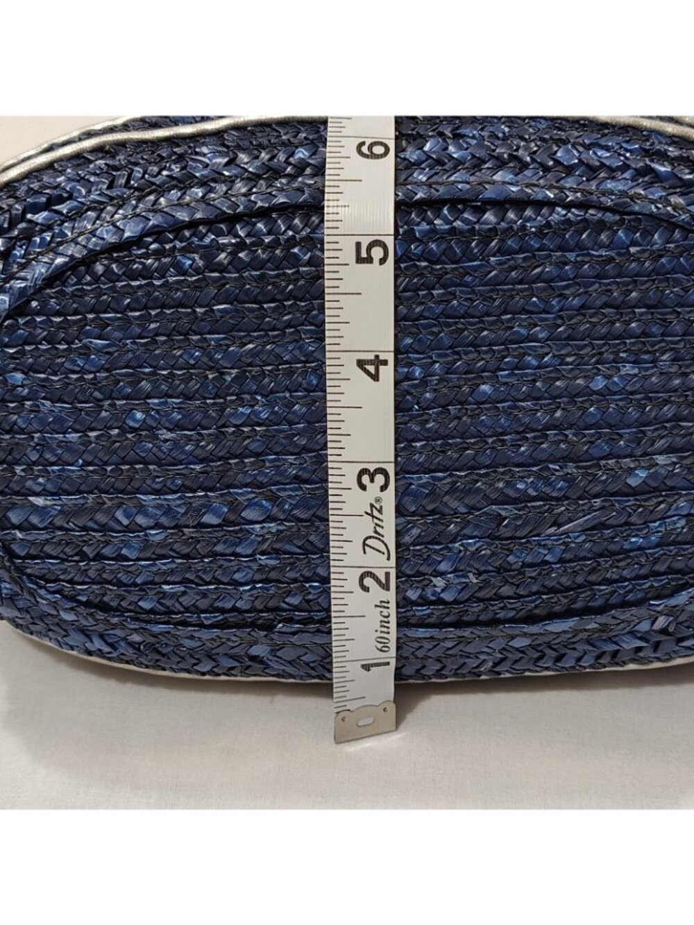 Worthington Straw Woven Shoulder Bag Purse Handbag Blue Silver Stripe Lined - Picture 10 of 16